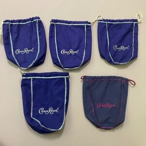 Crown Royal Bags Lot 5 Purple‎ Gold Red Trim Drawstring Craft Sewing Waiter